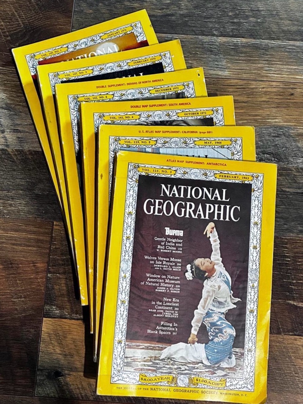 National Geographic Yellow and Black Vintage Magazine Covers (Stacked)